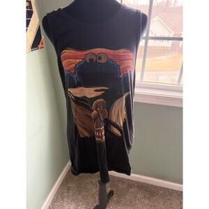 Sesame Street Cookie Monster Edvard Munch Scream Mashup Tank Black Cotton